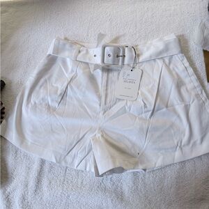 Women's High Waist White Belted Shorts